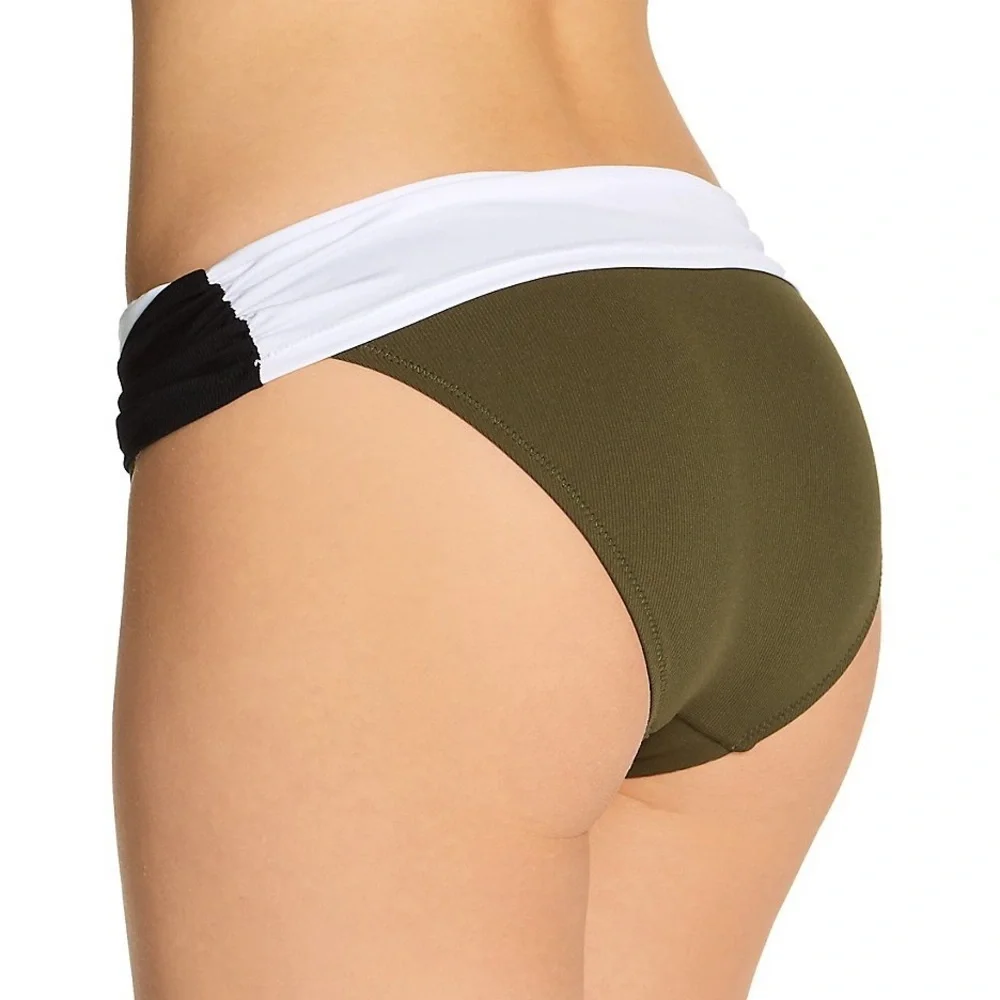 Sanctuary Block Party Wrap Hipster Swim Bottom Black White Green NEW - Picture 2 of 10